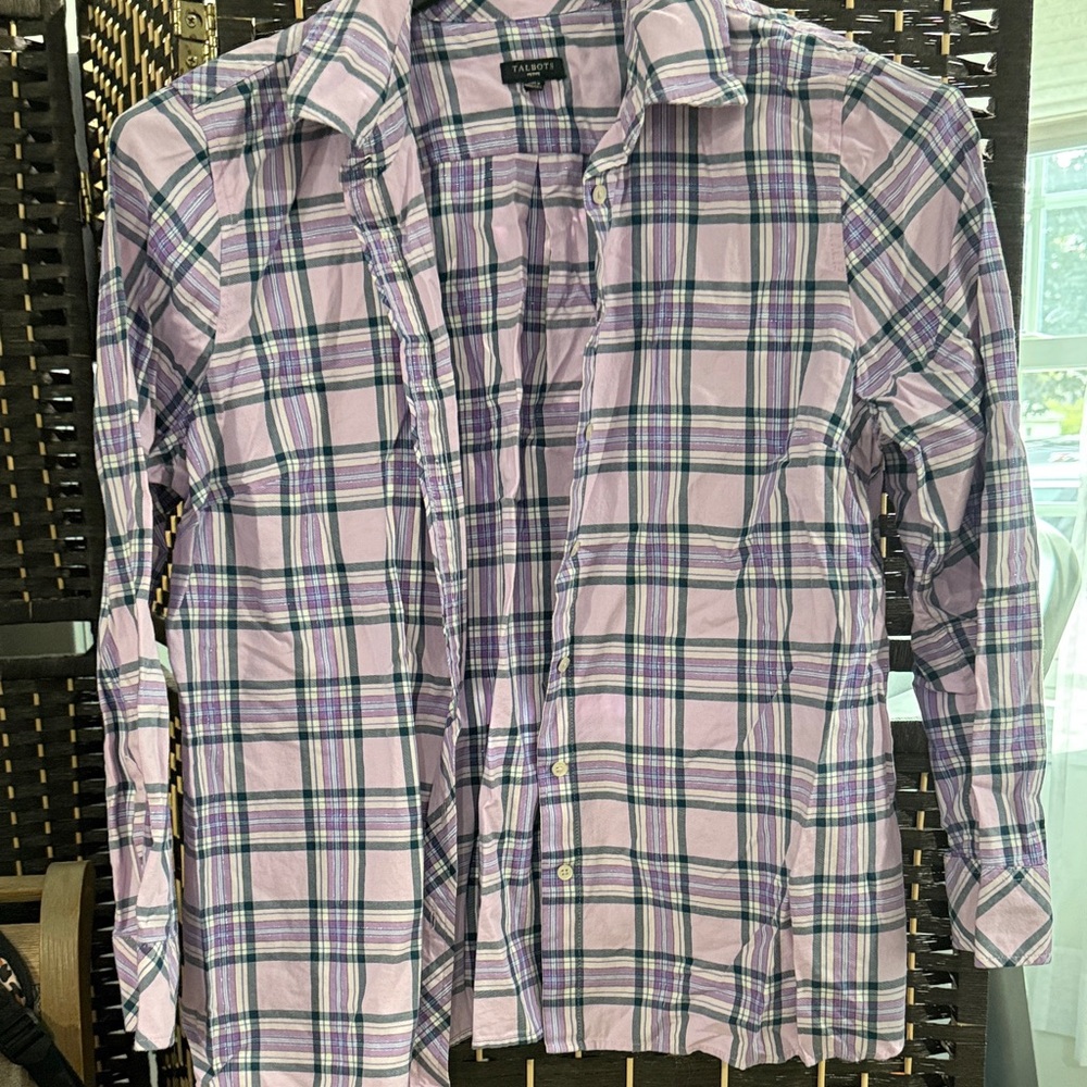 Talbots Plaid Button-Down Shirt in Purple and Green